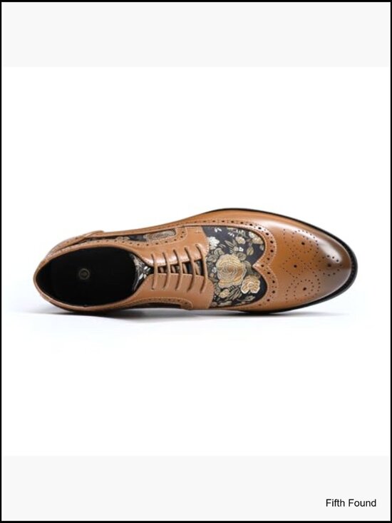 Men\'s Floral Brogue Oxford Dress Shoes Lace Up Derby Wingtip main image 5
